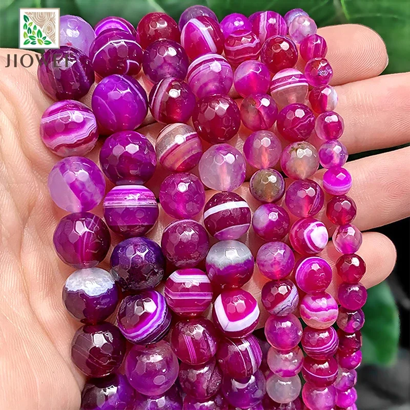 الأوجه الطبيعية السلس الوردي مخطط العقيق الجولة فضفاض الخرز DIY حلقة سوار صنع المجوهرات 15 ''ستراند 4/6/8/10/12 مللي متر