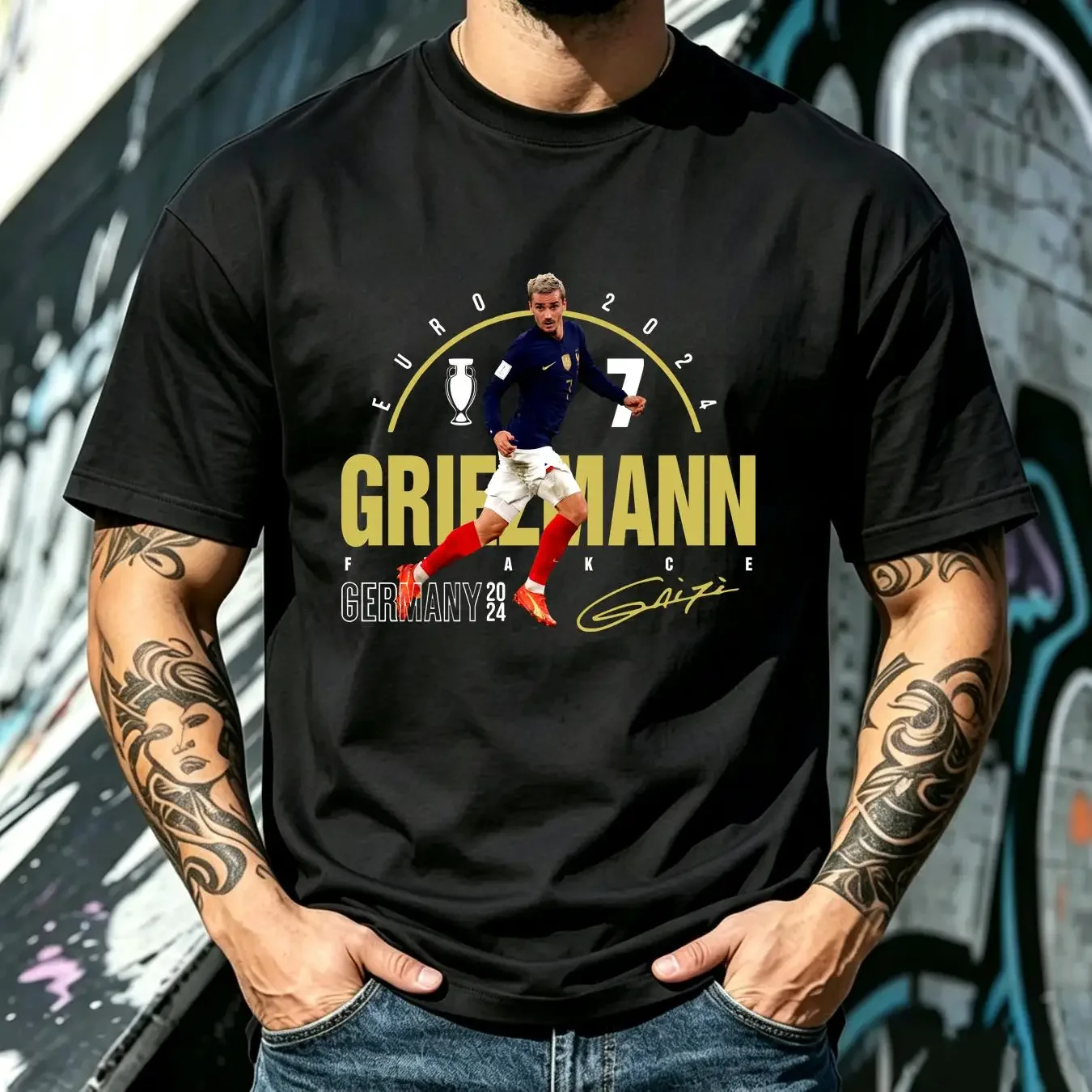 washed T Shirt France Europe 2024 Griezmann Inspired for Fans long or short sleeves vintage Washed Casual Top For Everyday Wear