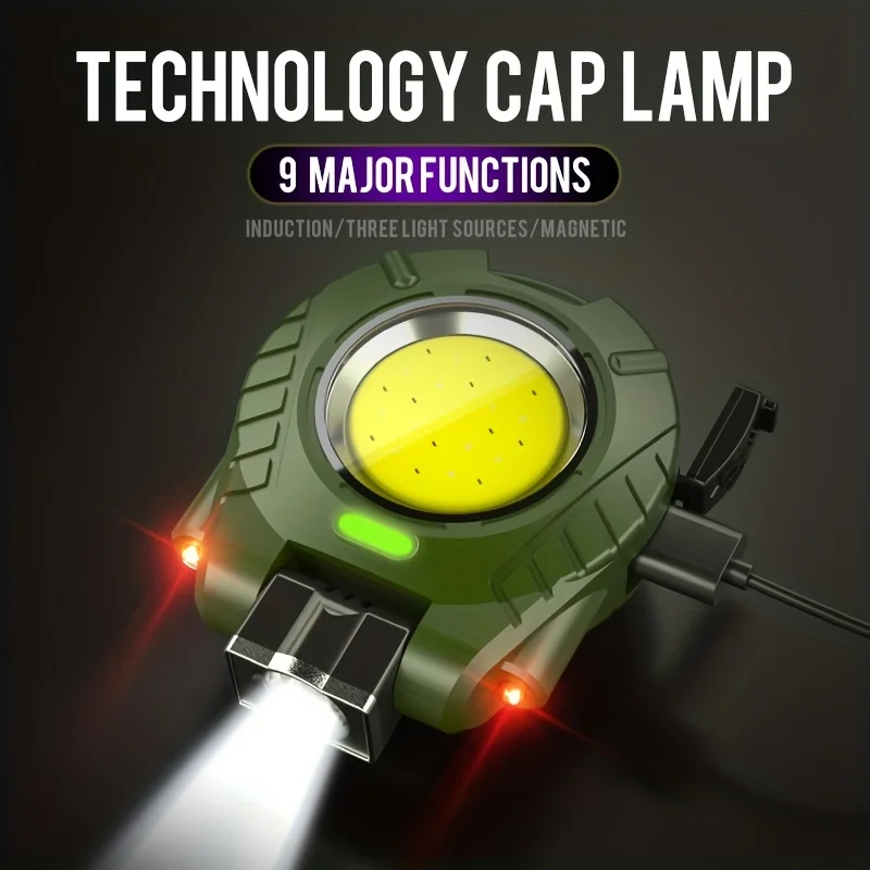 

Rechargeable Ultra-Light Induction Headlamp COB LED Flashlight with Cap Clip Perfect for Running Camping Outdoor Lighting