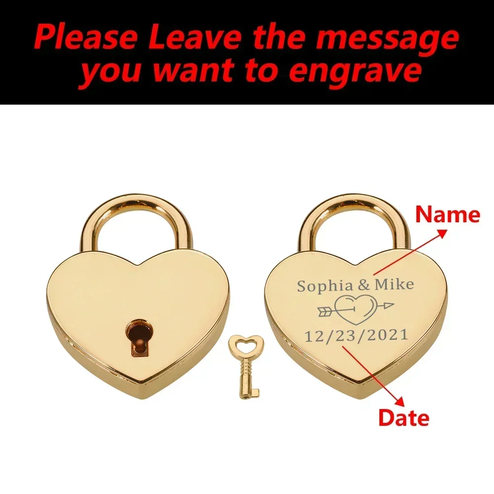 Personalized Couple Love Lock Engagement Anniversary Gift Engraved Name Heart Padlock Travel Gift for Lover Boyfriend Girlfriend