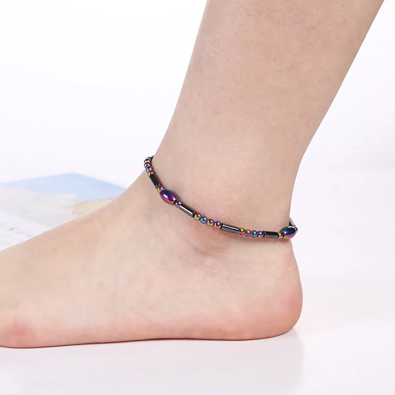 Magnet Bangle Anklet for Women Men Weight Loss Colorful Hematite Beaded Foot Chain Therapy Arthritis Pain Relief Health Jewelry