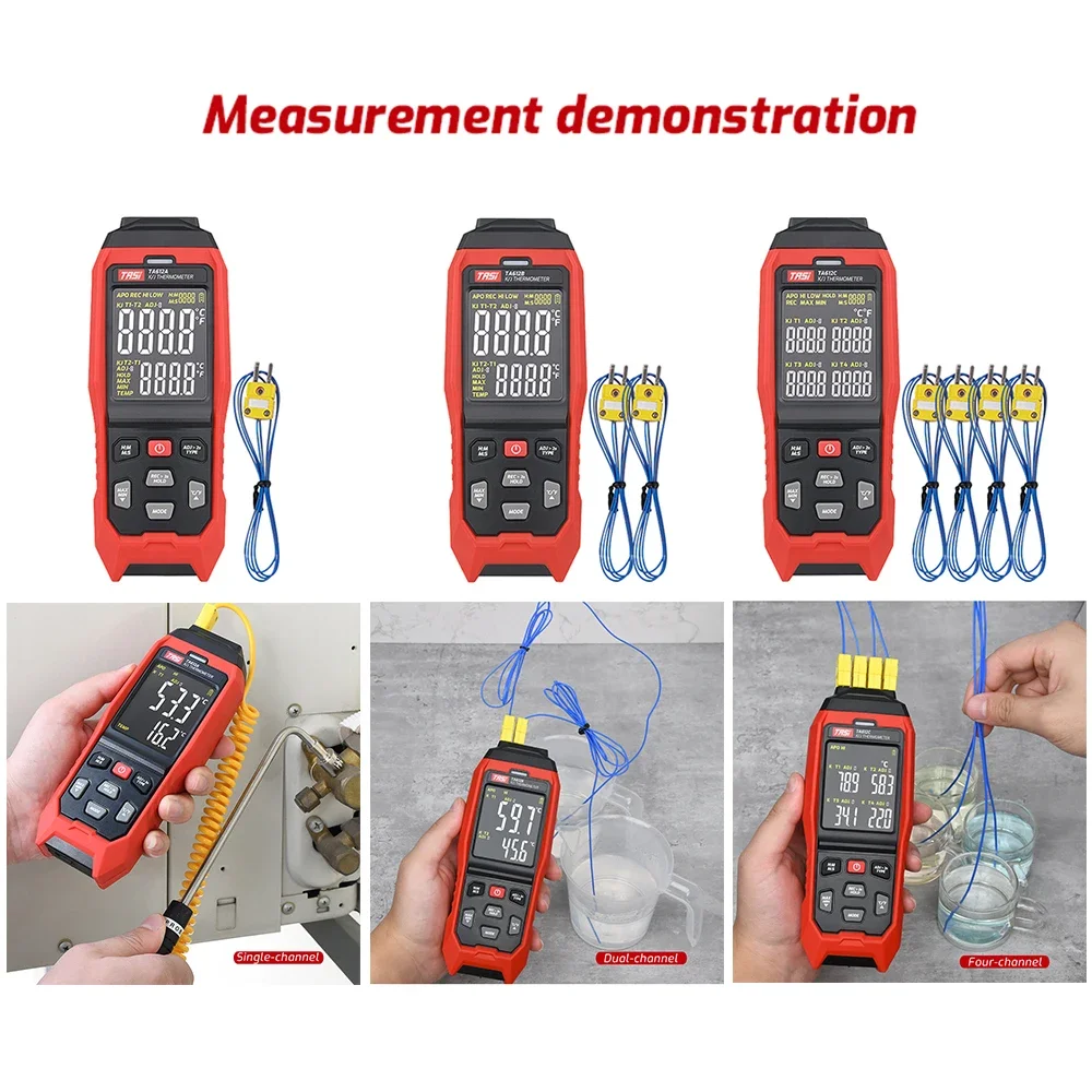 TA612C 4 Channels K/ J Type Thermocouple Thermometer Digital LCD Temperature Meter 5000 Groups Data Storage with USB Data Upload