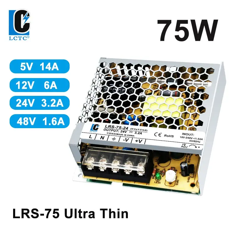 LRS-75  Thin Fonte Led 5V 12V 24V 48V 75W Single Output Enclosed Type Switching Power Supply For Automation Equipment