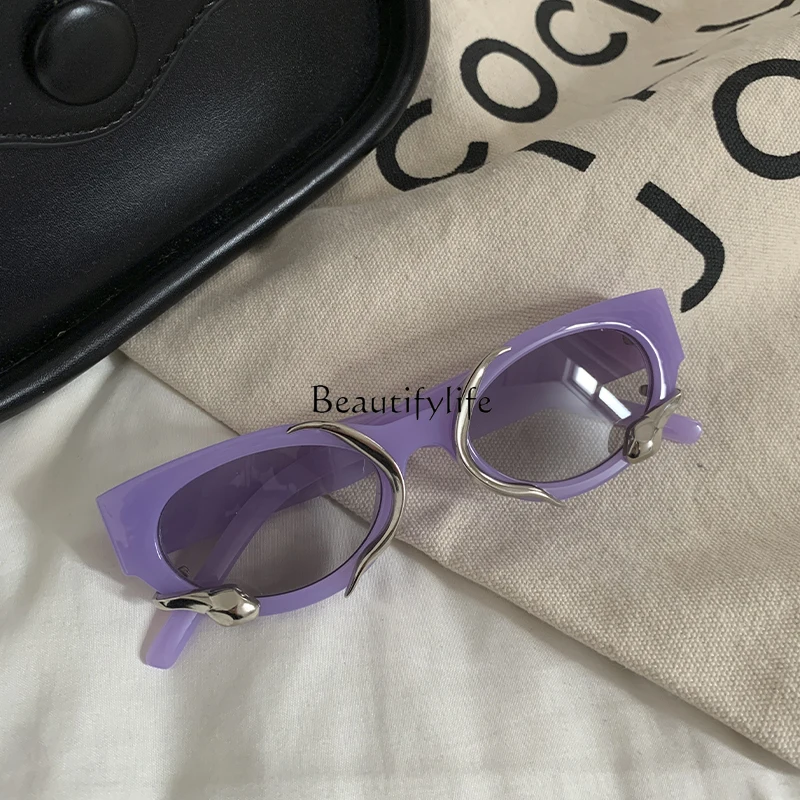 

New retro snake cat eye sunglasses women's summer sunshade show face little spice girl sunglasses