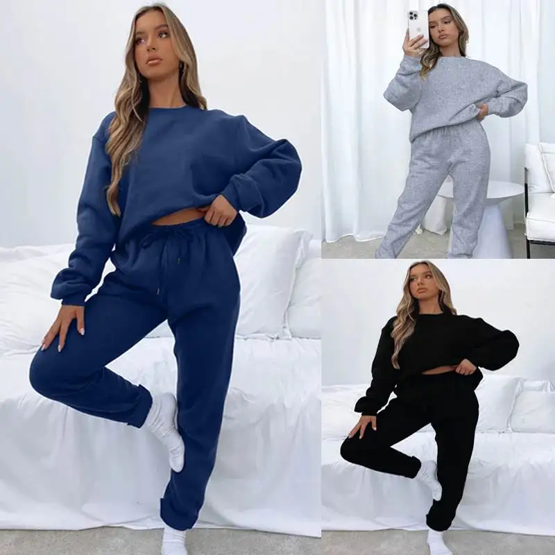 

Autumn Winter Casual High Collar Long Sve ket Pants Women's Sweatirt Set Two Pieces Suit for Ladies Faionable Trendy