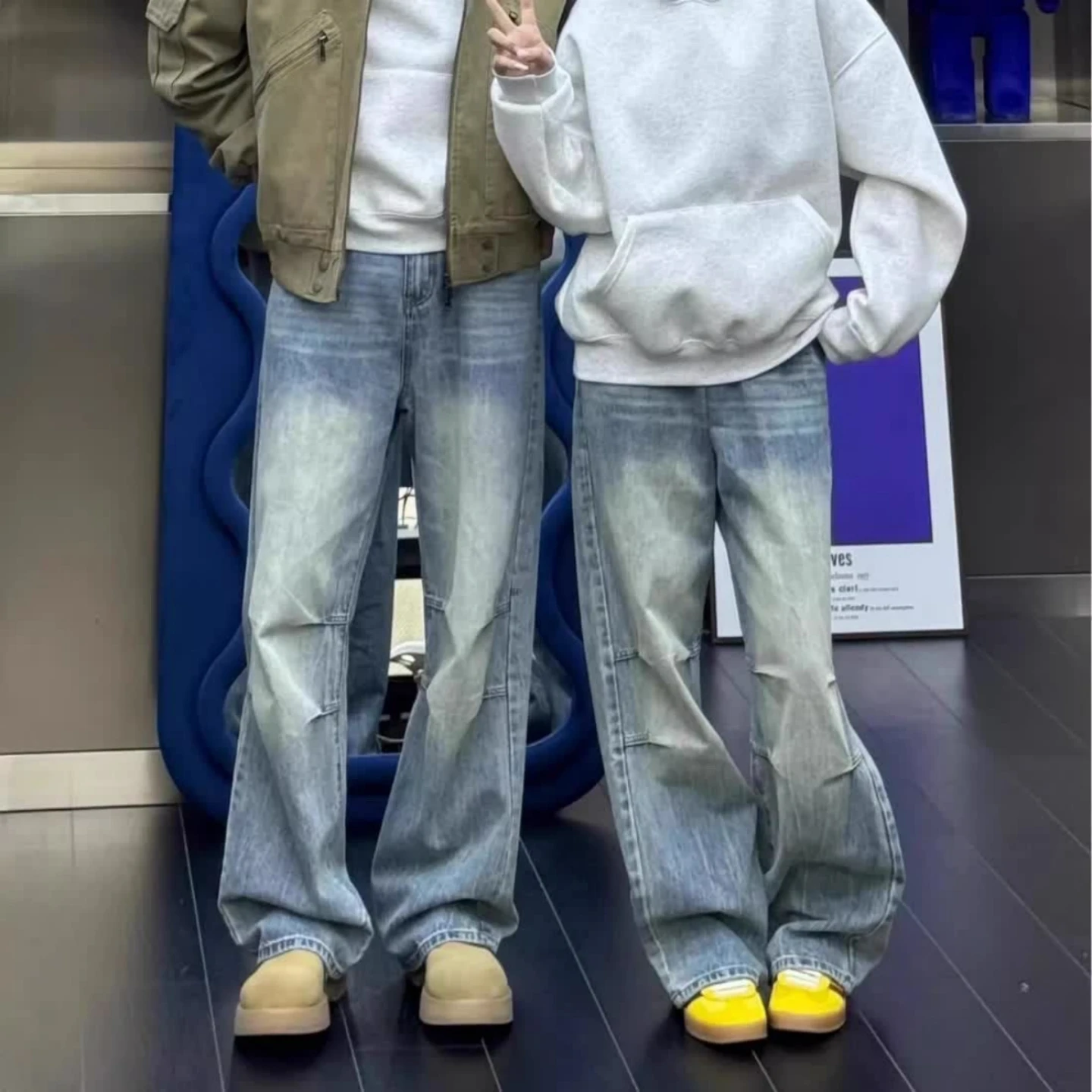 

Мужские джинсы в стиле ретро-американский кэжуал, прямые, широкие, с эффектом потертости, молодежные, повседневные, длинные брюки