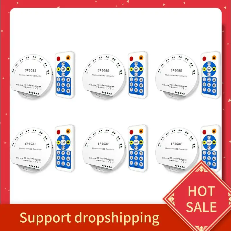 

B44C 6X SP608E WS2812B Музыкальный контроллер 8-канальный выход сигнала WS2811 WS2815 Светодиодная лента Встроенный микрофон IOS Android Bluetooth