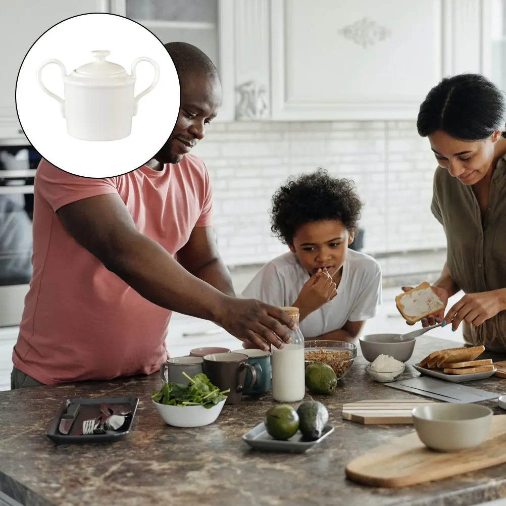 

Cube Sugar Jar Ceramic Dessert Can Container Double Ears Kitchen Storage Coffee Cube Multi function Large Mouth Moisture Proof