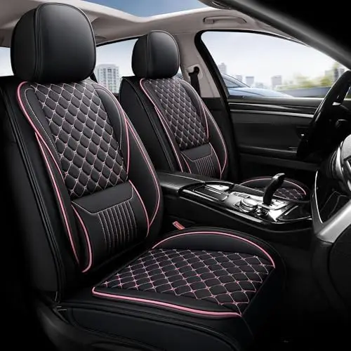 

Универсальные кожаные чехлы для автомобильных сидений - полный комплект с поддержкой поясницы, черные и розовые, для легковых автомобилей, внедорожников, грузовиков