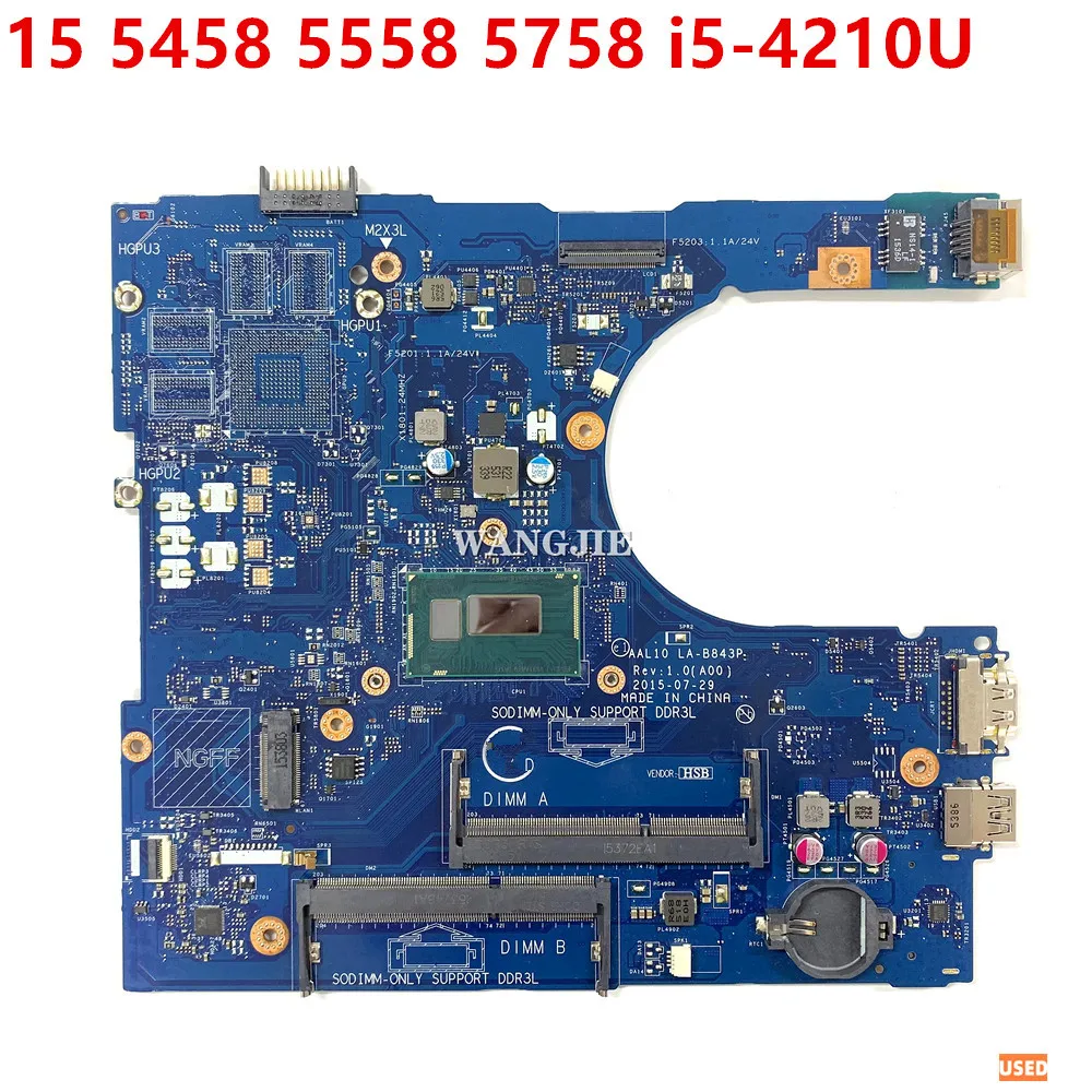 FOR Dell Inspiron 15 5458 5558 5758 Laptop Motherboard CN-00HJC9 0HJC9 AAL10 LA-B843P  W/ i5-4210U CPU 100% Working