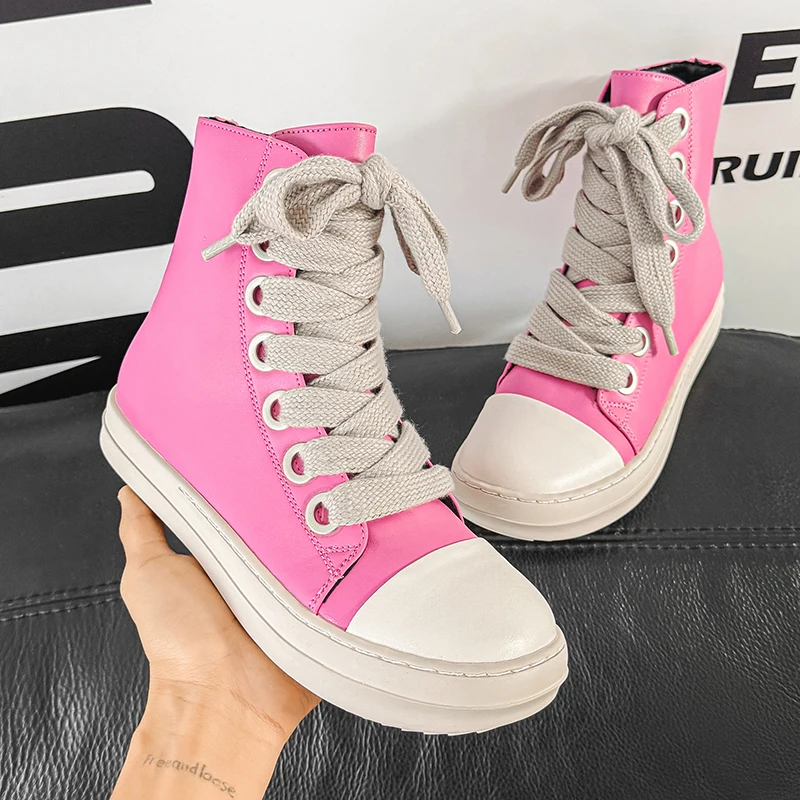 

Оригинальные розовые мужские высокие кроссовки на молнии, дизайнерская обувь для скейтборда, мужские и женские модные осенние ботильоны, кожаные повседневные кроссовки