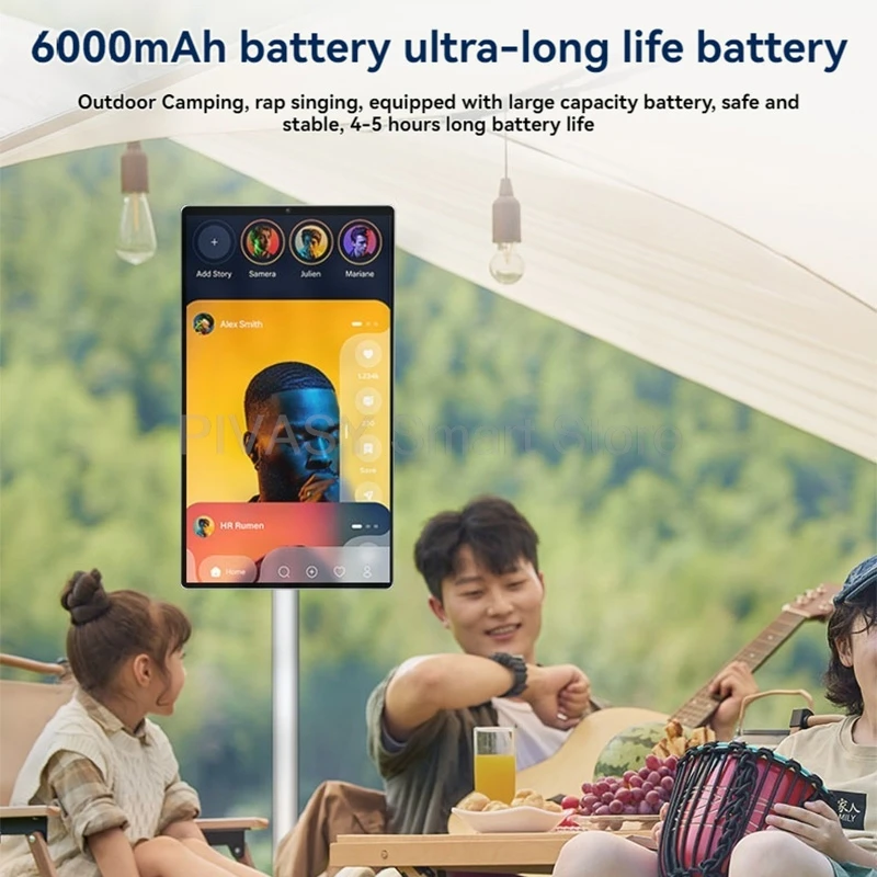 21.5 인치 터치 스크린 연구 야외 안드로이드 시스템 8G+128G 휴대용 회전식 8 코어 스마트 TV 6000mAH 배터리 전원 이동식