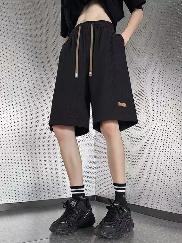 

Мужские летние тонкие шорты из ледяного шелка, новые модные свободные универсальные бриджи, дышащие спортивные брюки средней длины