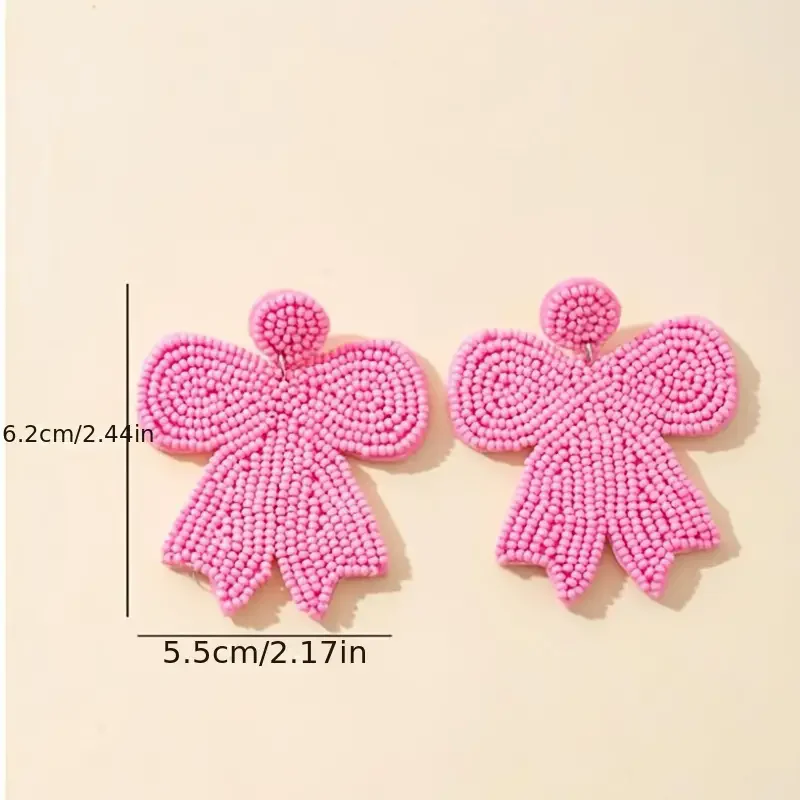 Dvacaman Boho Handmade Beaded Bow Drop Earrings,Bohemian Seed Bead Earrings,Perfect Gifts for Daily Wear and Parties