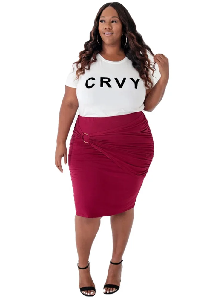 Wmstar Plus Size Women Dress Sets Letter Print Short Sleeve T Shirts Stacked Skirts Two Piece Outfits Wholesale Dropshipping