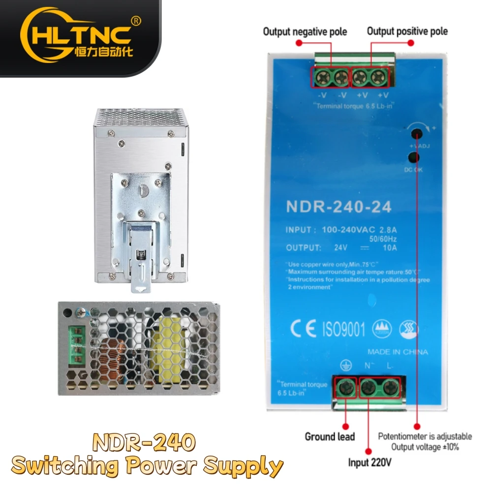

HLTNC NDR-240 Блок питания на DIN-рейку 240 Вт 24 В 48 В Преобразователь переменного/постоянного тока 220 В 100-240 В переменного тока Вход NDR-240P Импульсный источник питания для ЧПУ