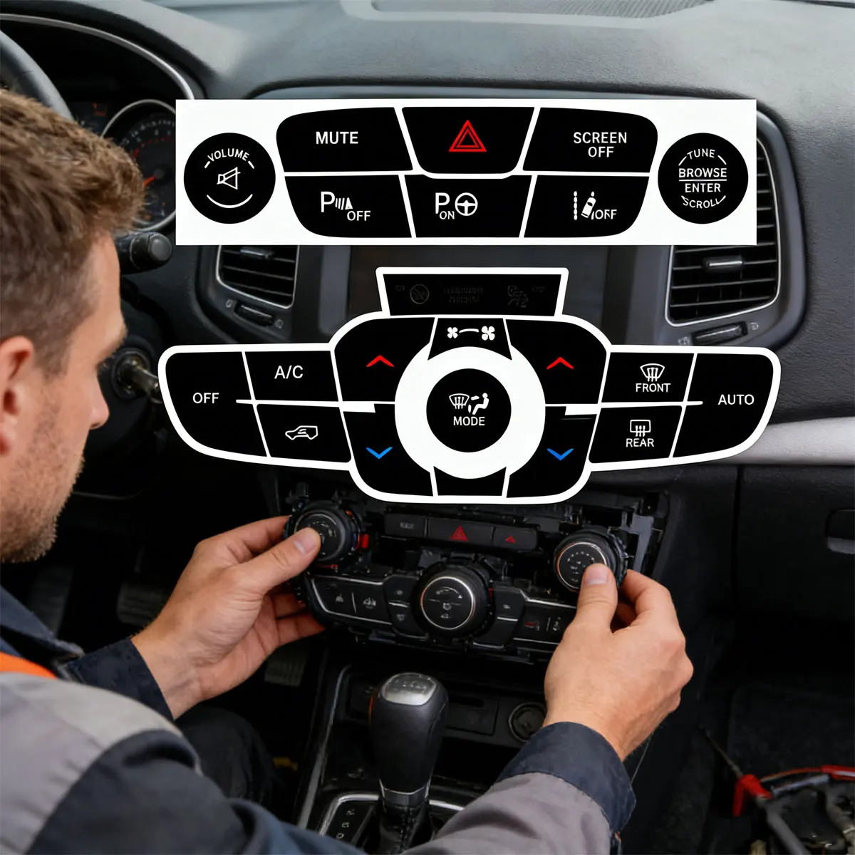 For Jeep Compass AC Button, Hazard Light & Reverse Radar Repair Sticker Set
