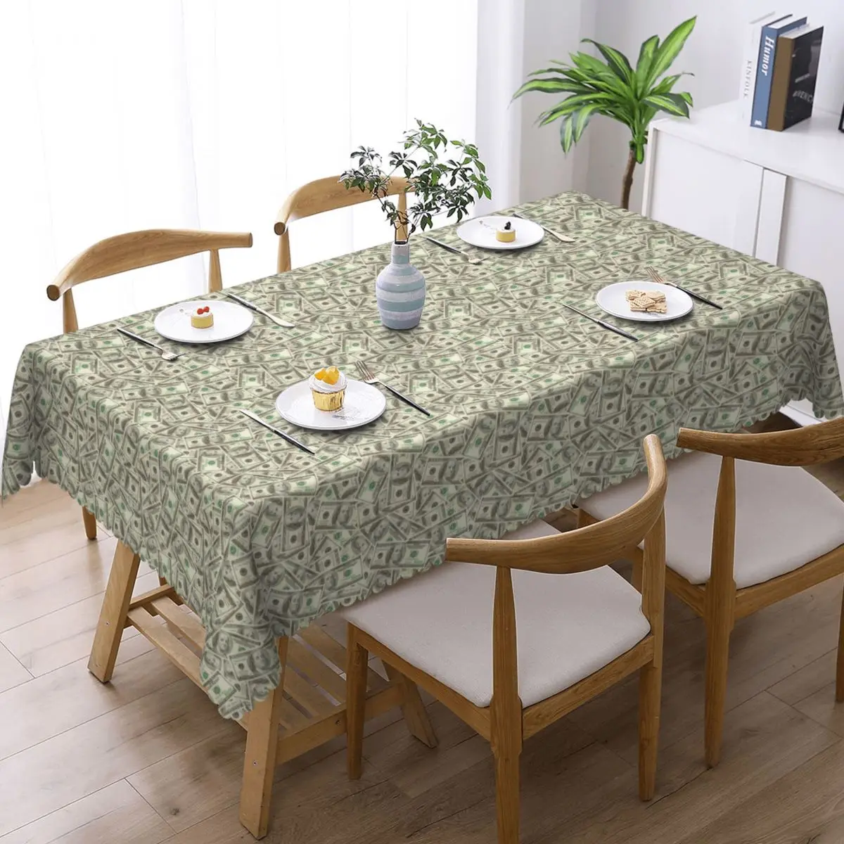 US Dollar Banknotes Tablecloth Restaurant Kitchen Rectangular Tablecloth Festival Party Tablecloth Outdoor Dining Table Cover