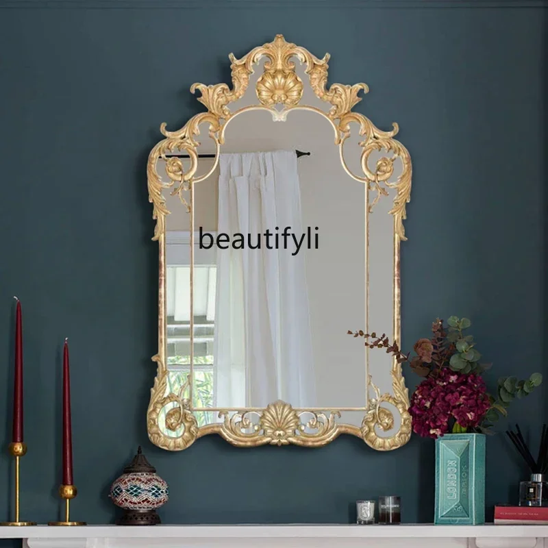 

Art entrance, dining side wall decorative mirror, carved retro gold extravagance, French dresser wall-mounted mirror