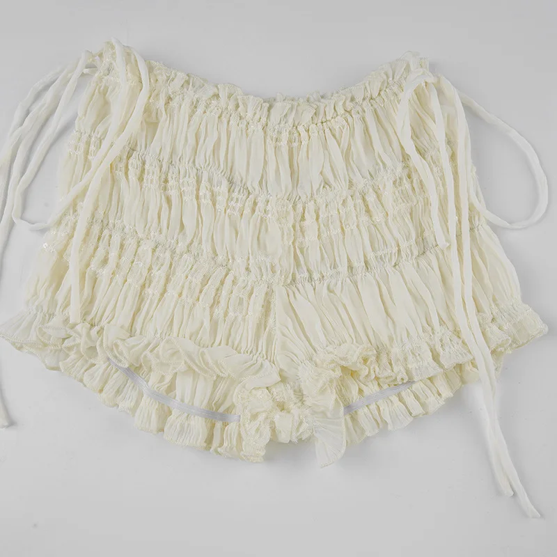 Bohemian Vacation Irregular Folds Bud Shorts Women's Sexy Lace-up Hot Pants Shorts