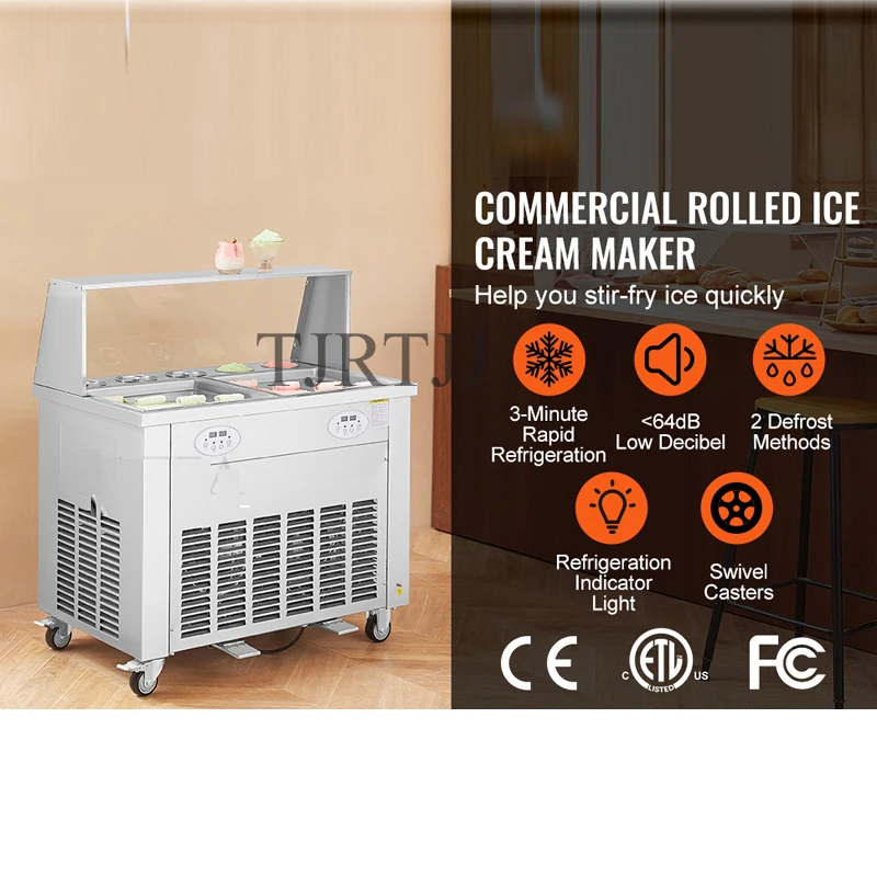 Commercial Home Fried Ice Cream Roll Maker Machine Frying Gelato Yogurt Fruit Ice Cream Roll Machine with Freezer