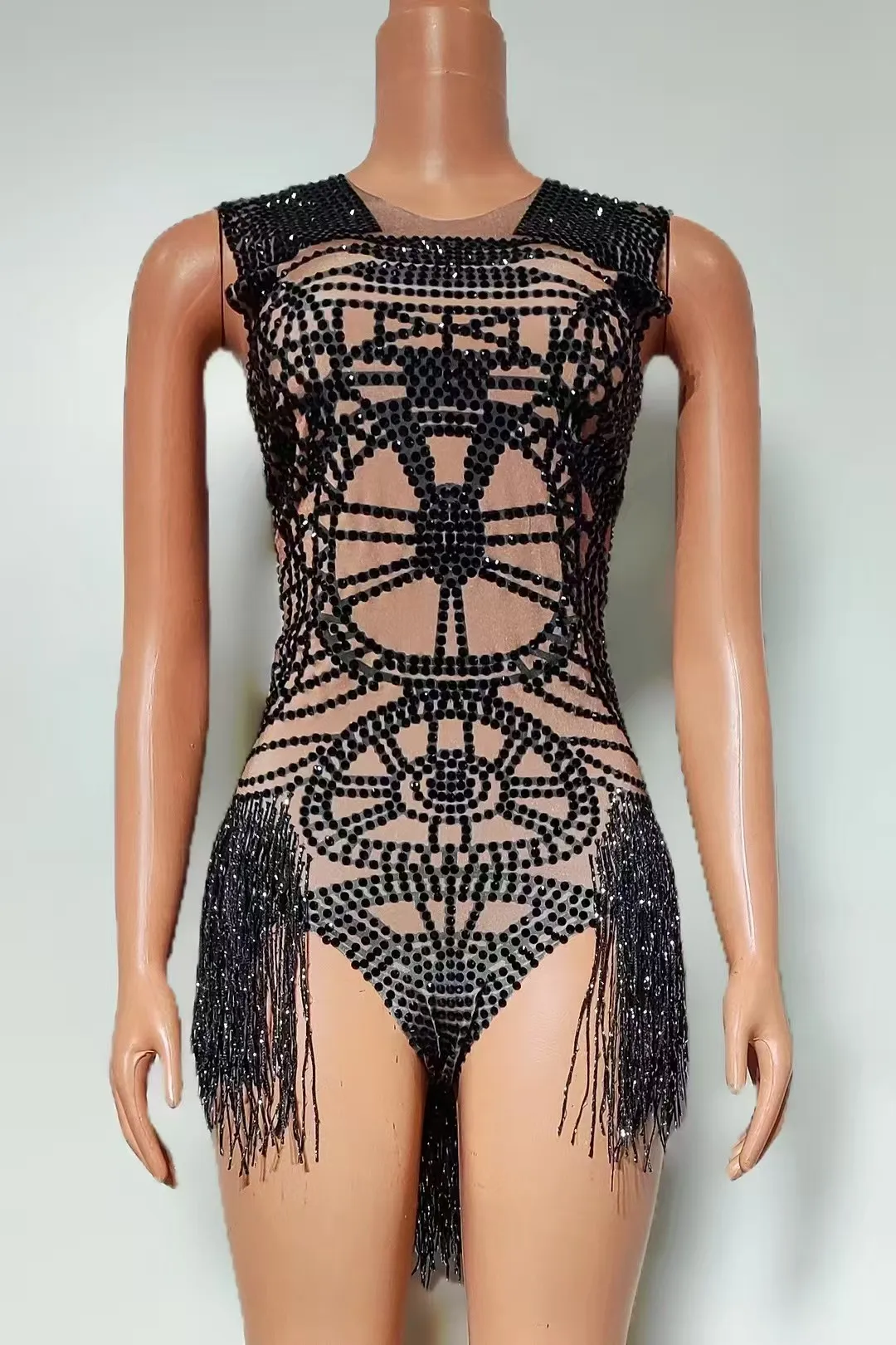 

Bar DJNightclub Female Singer Sexy PerformanceStage Costume Dance Team Party Theme Show FullDiamond Perspective Jumpsuit A761