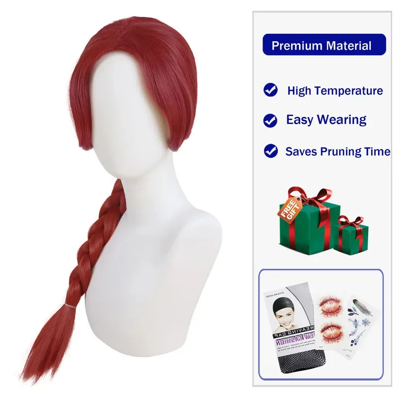 Peluca de pelo sintético largo trenzado marrón rojizo resistente al calor para Cosplay disfraz de Fiona para adultos mujeres Anime rlu;3