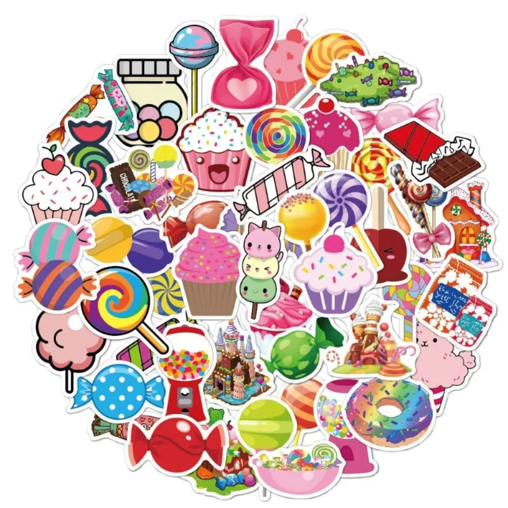 50 قطعة ملصقات دراجة نارية مقاوم للماء الديكور الغيتار سكيت الكمبيوتر الكرتون مصاصة كعكة الحلوى الحلوى ملصقات الكتابة على الجدران