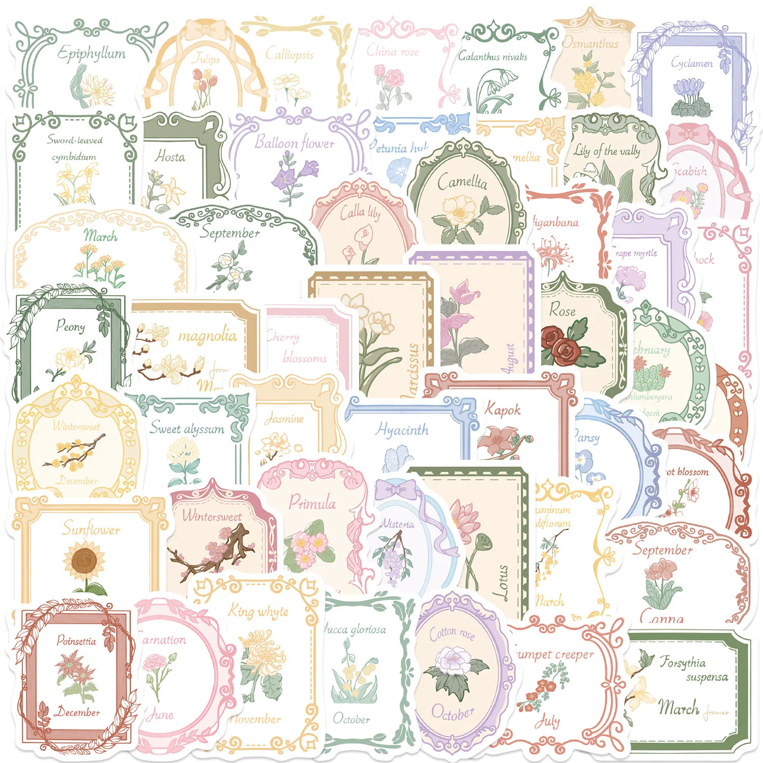 50PCS Fun Cartoon Retro Plant Stickers Scrapbooking Collage Material Phone Cases Guitar Notebooks DIY Decorative