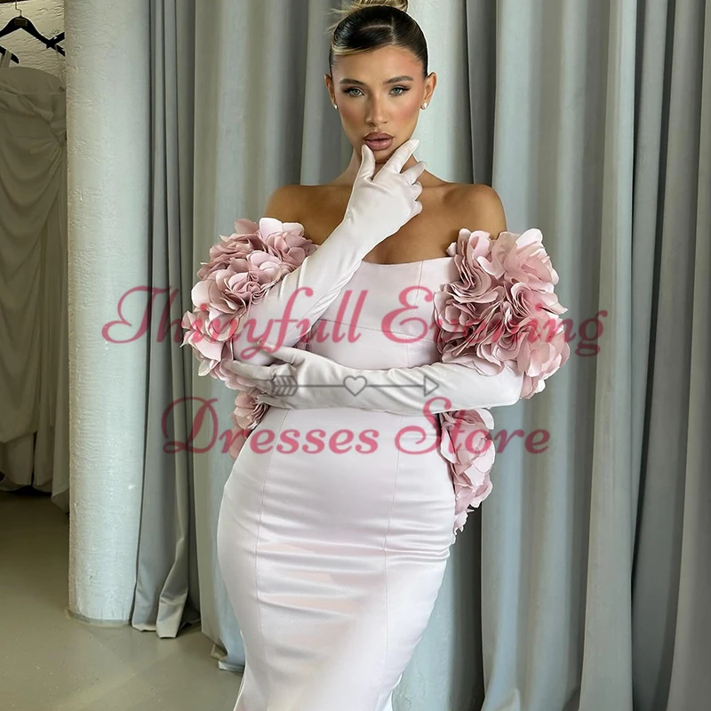 Thinyfull Sexy Mermaid Prom Evening Dresses Strapless 3D Flower Floor Length Night Party Dress Formal Cocktail Gown Saudi Arabia