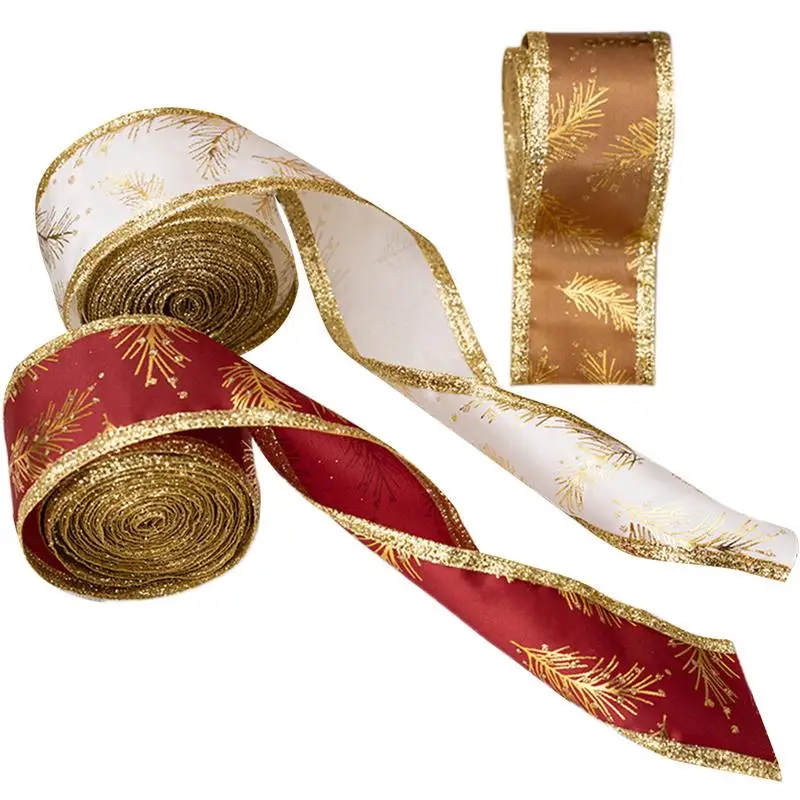 Christmas Wired Ribbon 1.5inch Wide Christmas Ribbons For Wreath 3 Rolls Satin Ribbon Decorative Tie Streamer Farmhouse Decor