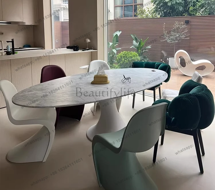 Factory Direct.Natural marble dining table minimalist oval medieval French retro style designer luxury stone dining table