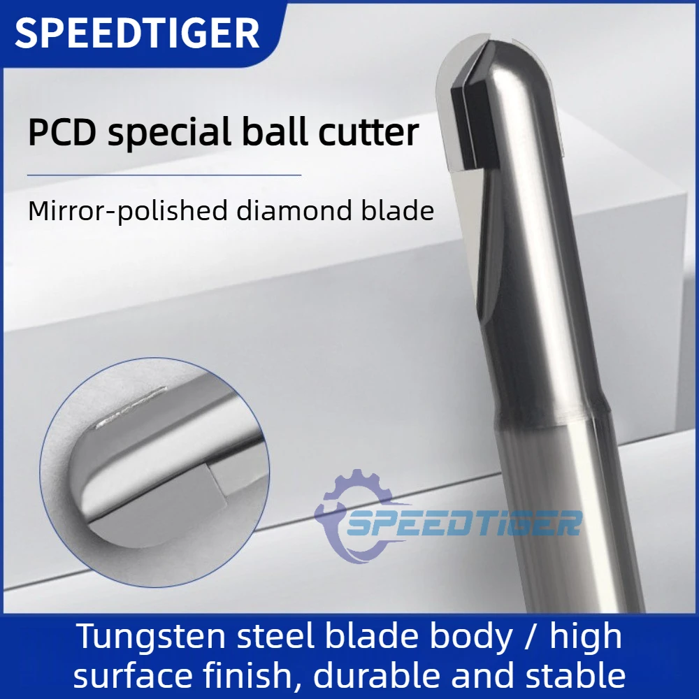 

PCD Diamond Ball End Mill Single/Double Flute Mirror High Gloss Cutter for Acrylic Copper Aluminum Graphite CNC Machining