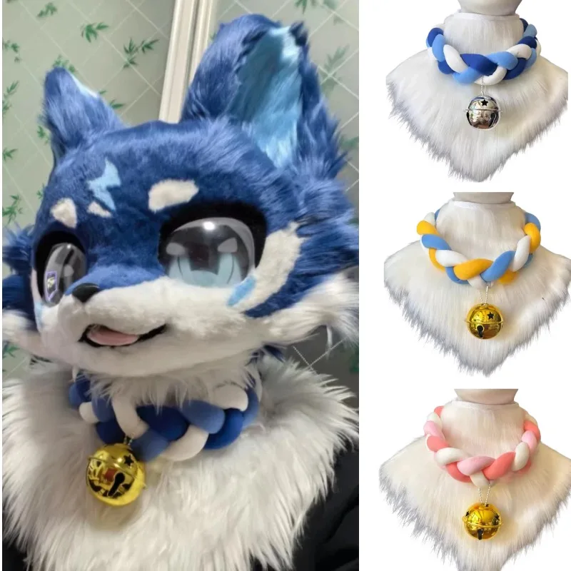 

Fursuit Braided Choker Necklace Furry Animal Cosplay Accessories Bell Collar Roleplay Props Necklace Halloween Christmas Party