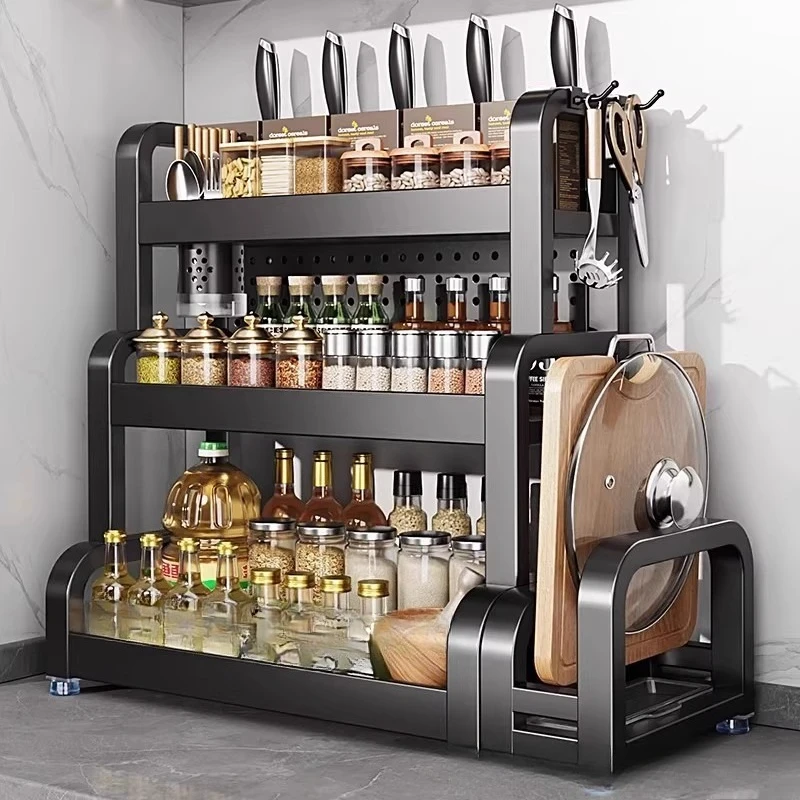새로운 스테인리스 스틸 주방 양념 선반, 조리대 다기능 수납 칼꽂이