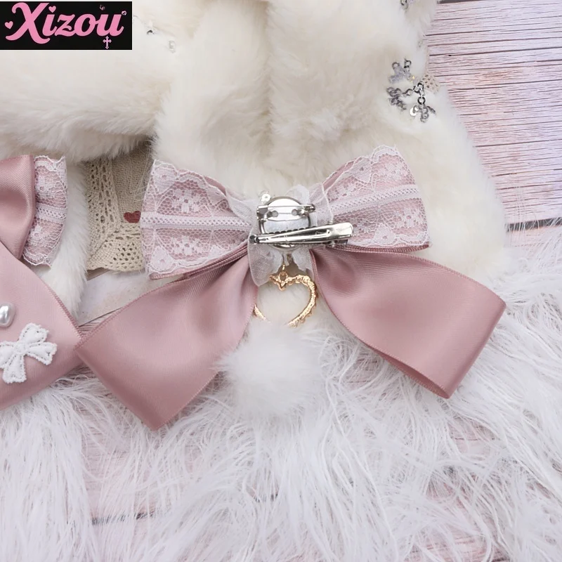 Handgemaakte Japanse dames Sweet Lolita massaproductie boog haarbal liefde kant rand pluizige sjaal warme sjaal winter zacht meisje