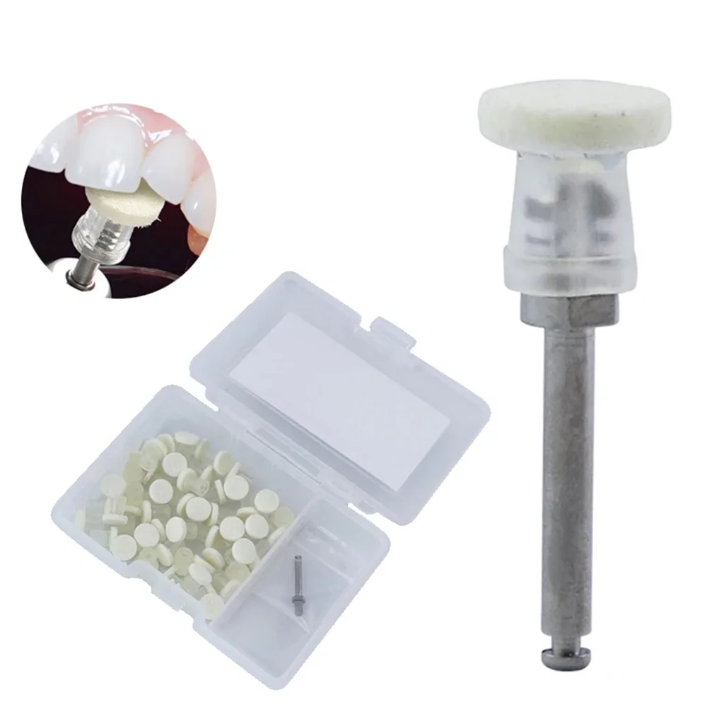 50Pcs/Box Dental Composite Polishing Disk Paste Impregnated Felt Wheels 50 Disks For High Gloss Polishing 1pc CA Mandrel Dentist