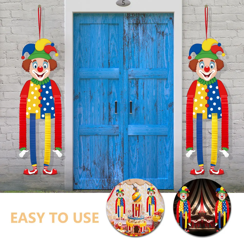 2 قطعة ورقة مهرج كرنفال زينة معلقة الملونة السيرك موضوع حفلة عيد ميلاد لوازم طويلة معلقة مضحك مهرج جدار ديكور #2