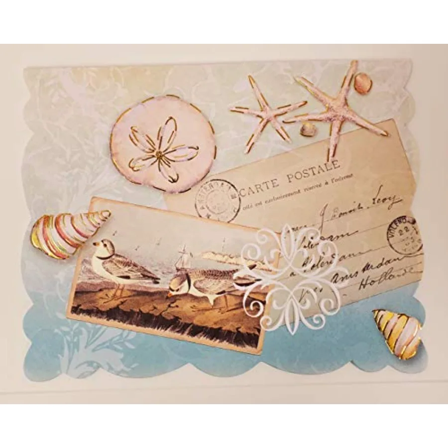 Tarjetas de notas de cartera en caja elegantes de la costa marina, perfectas para saludos con temática costera, con diseños artísticos y calidad superior