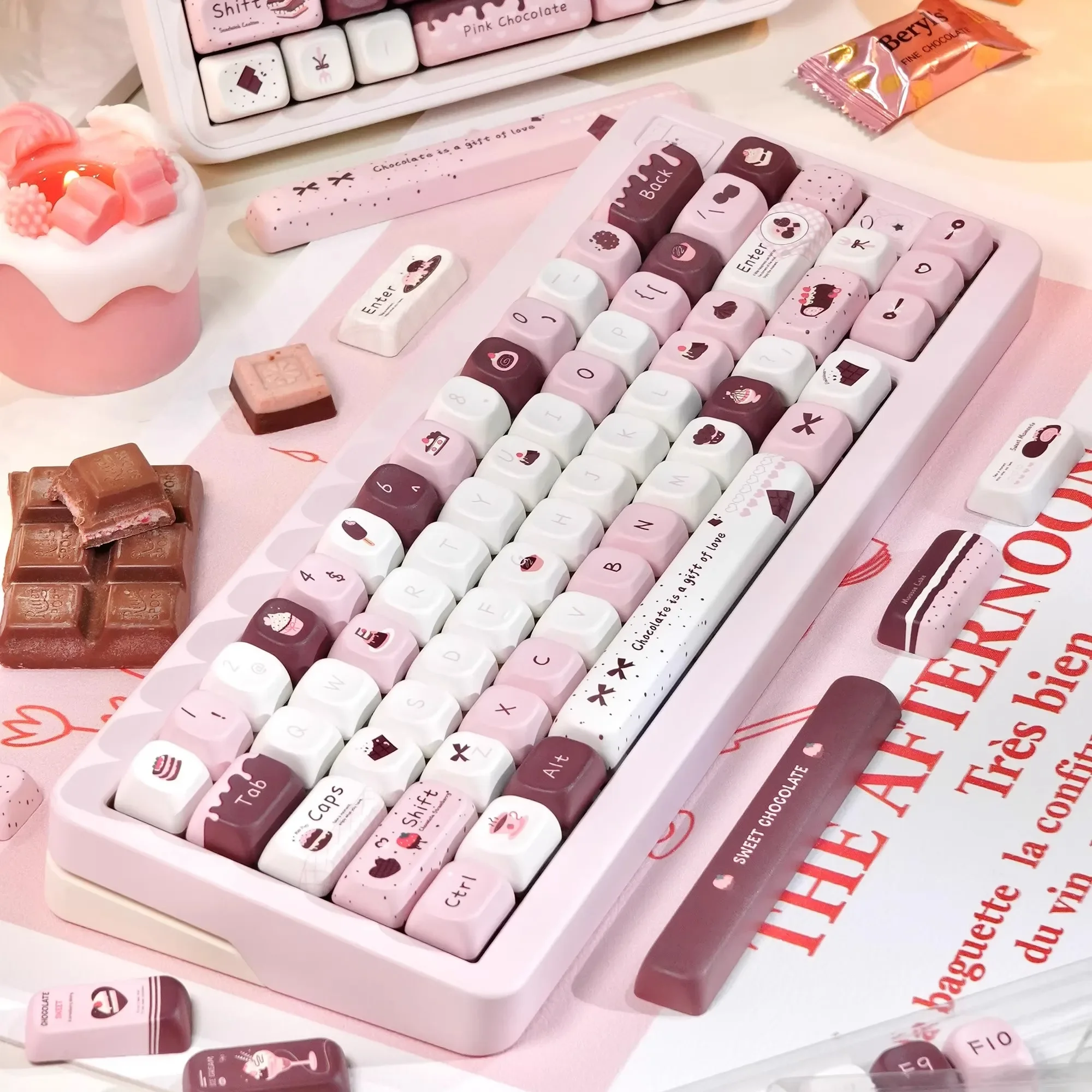 

Pink Qiao Keycap FOA Height PBT Full Five-Sided Sublimation Customized Mechanical Keyboard Keycap Pink Keycap