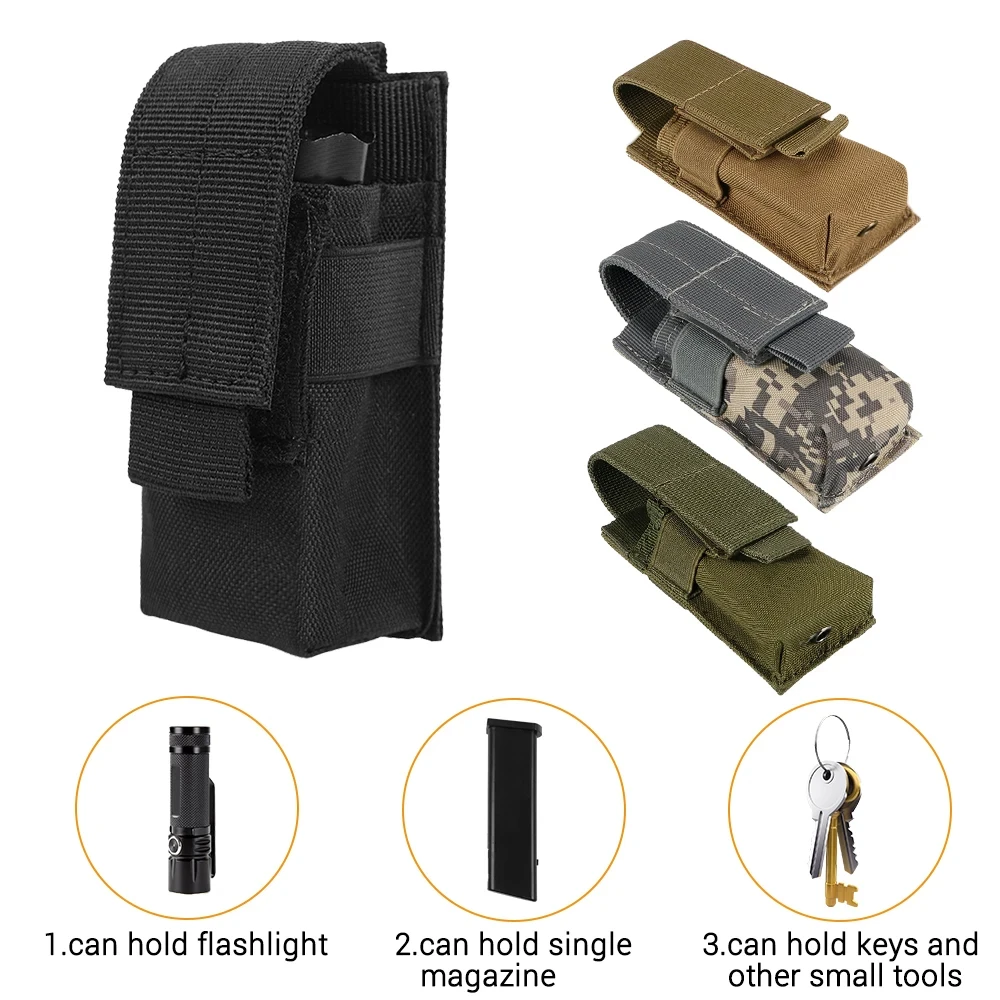 Tactical Magazine Pouch Single Pistol Mag Bag Molle Flashlight Pouch Torch Holder Case Outdoor Hunting Knife Holster