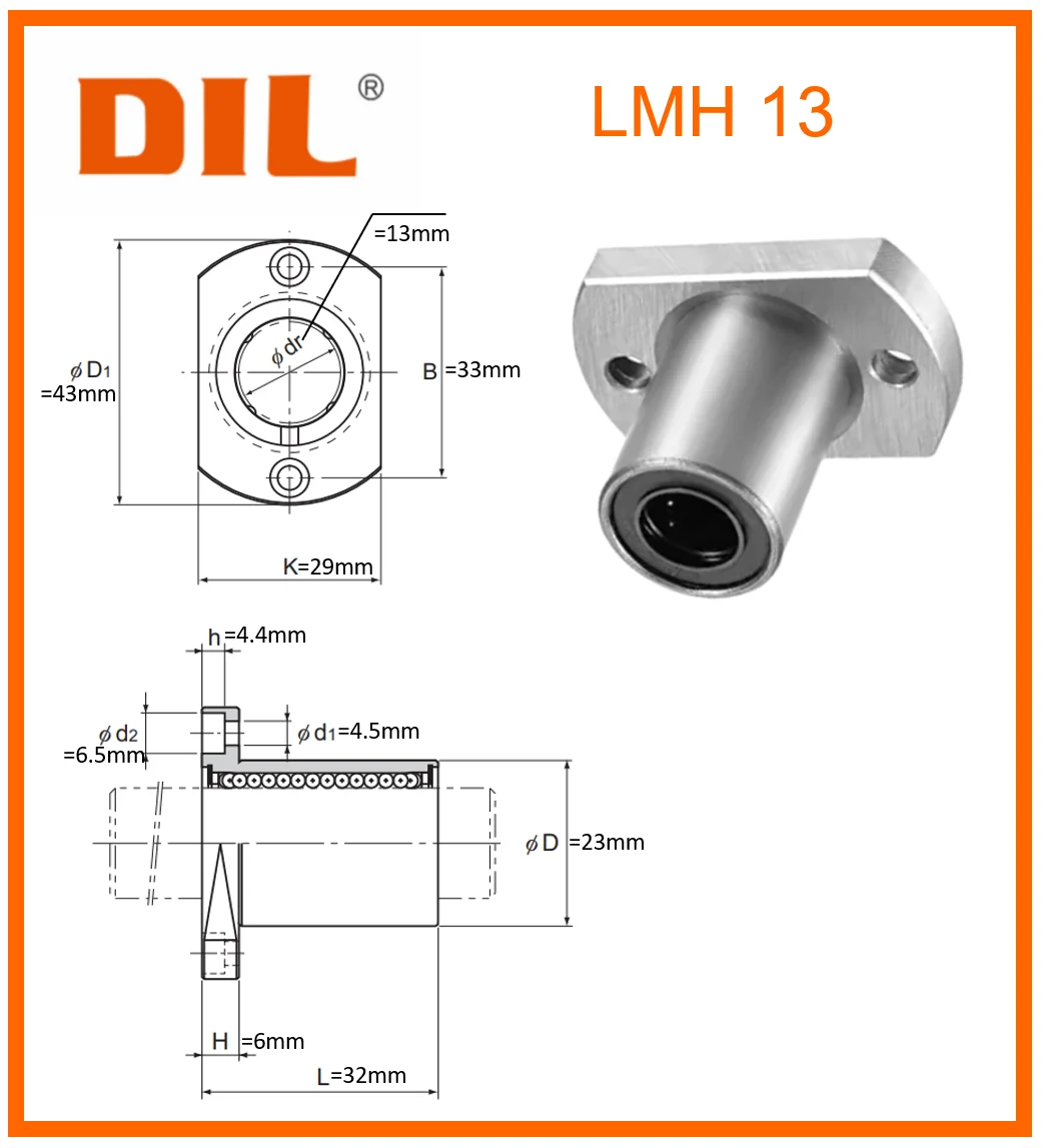 Original New DIL linear bushing Cut Flange LMH LMH13 LMH13UU to replace THK IKO INA linear bearing CNC Router 3D printer Parts