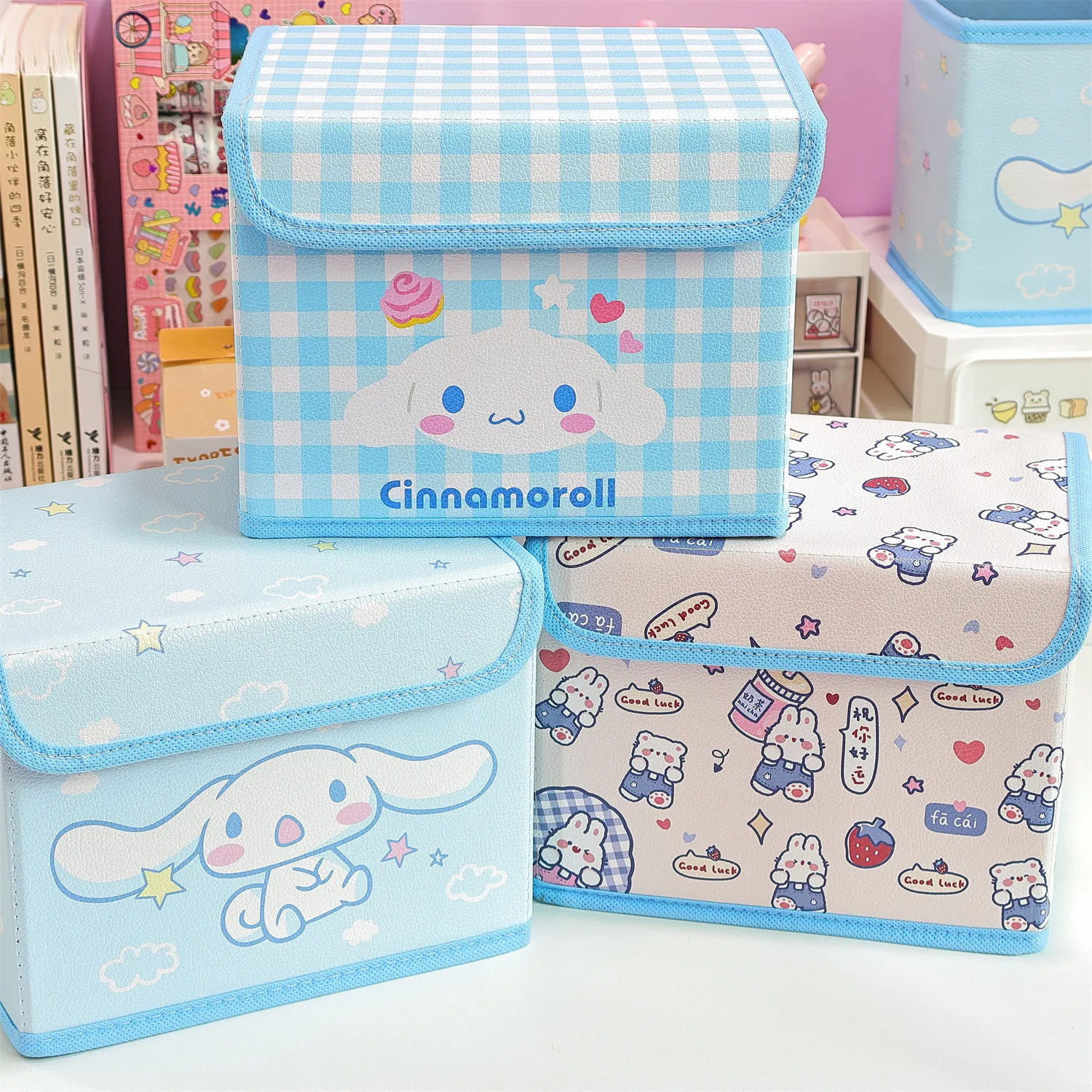 Sanrio Hello Kitty Desktop Storage Box Cute Kuromi Cinnamoroll Sundries Toy Underwear Cosmetic Stationery Organizer Basket