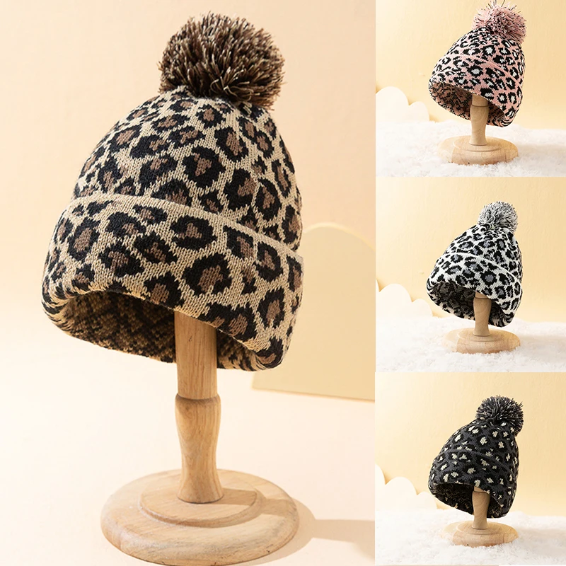 

New Autumn Winter Trendy Leopard Crimping Korean Version Hairball Knit Hat Classic Beanies European Wind Beauty Warm Cold Hats