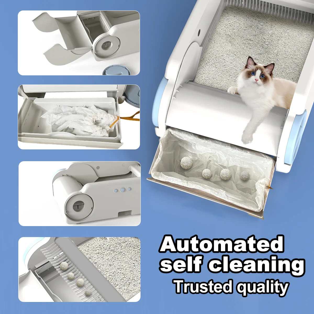 Arenero automático eléctrico antisalpicaduras con app para gatos - imagen 4