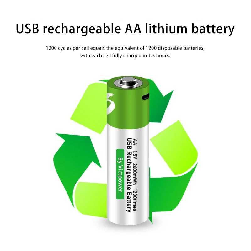 Victpower 3.7V 18650 Battery 2000mAh High Capacity 18650 lithium Rechargeable Battery li-ion batteries With USB-C Charging