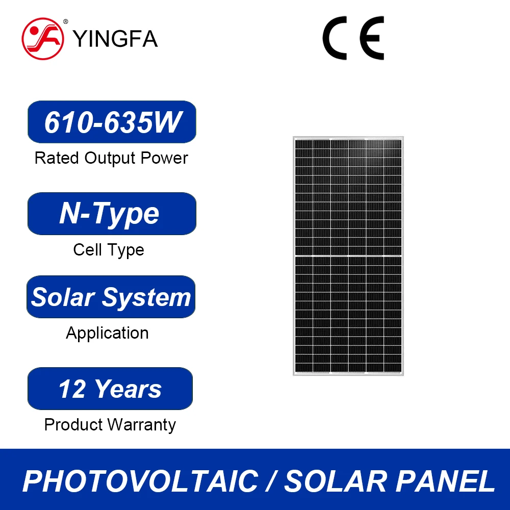 YINGFA 610W - Panel solar de 635W Paneles solares bifacales de doble módulo de vidrio tipo N