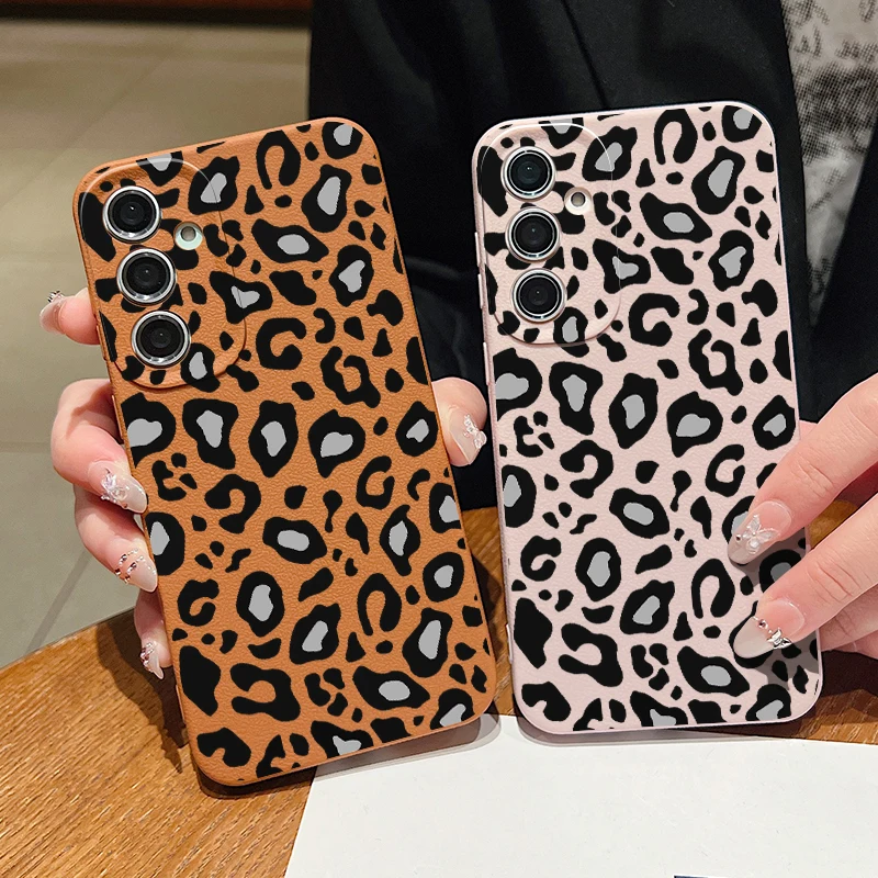 Leopard Print Case For Samsung Galaxy A55 A54 A53 A52 A16 A15 A14 A35 A34 A25 5G S20 FE S21 S22 S23 S24 Ultra Leather Texture