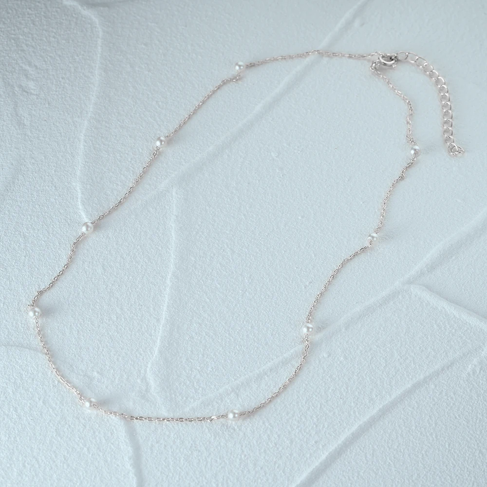 CANNER-collar de clavícula apilada de perlas para mujer, cadena larga de Plata de Ley 925, regalos para mujer, venta al por mayor