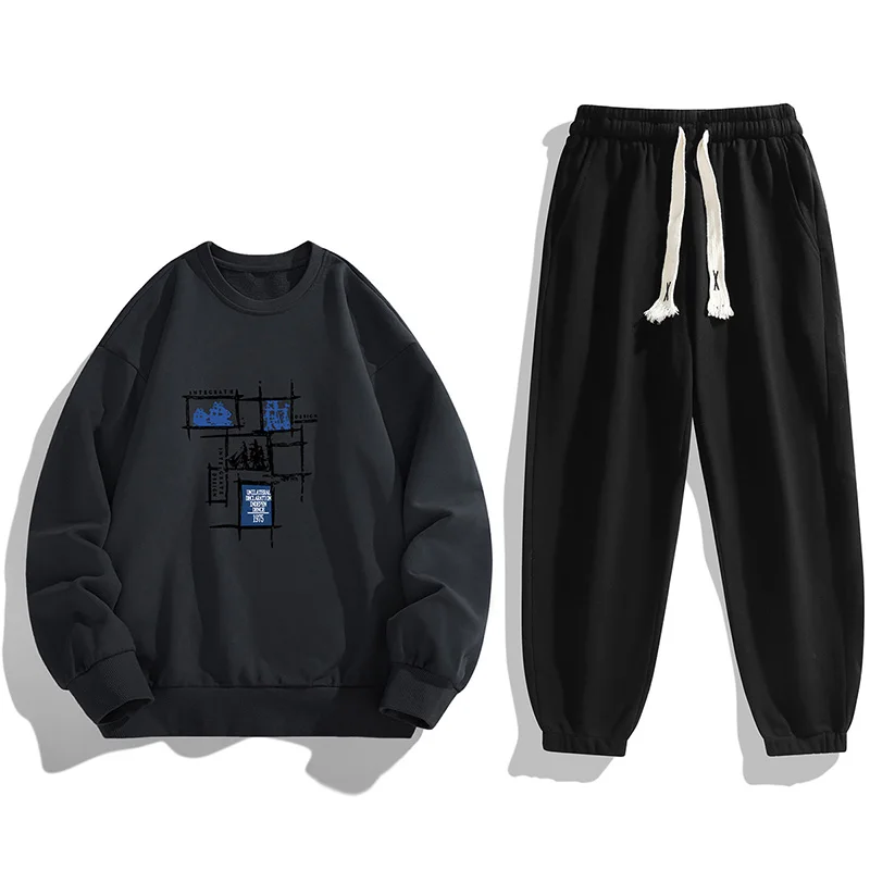 الأزواج 2 قطعة مجموعة الرجال حجم كبير مطبوعة هوديي Sweatpants الخريف الشتاء جديد Sle ملابس رياضية كاجوال طويلة Sve السراويل الطويلة